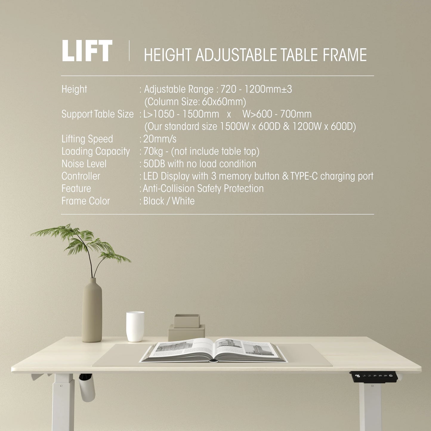 LIFT Height Adjustable Table Zaora Oak Top + White Base - M DEGREE STORE