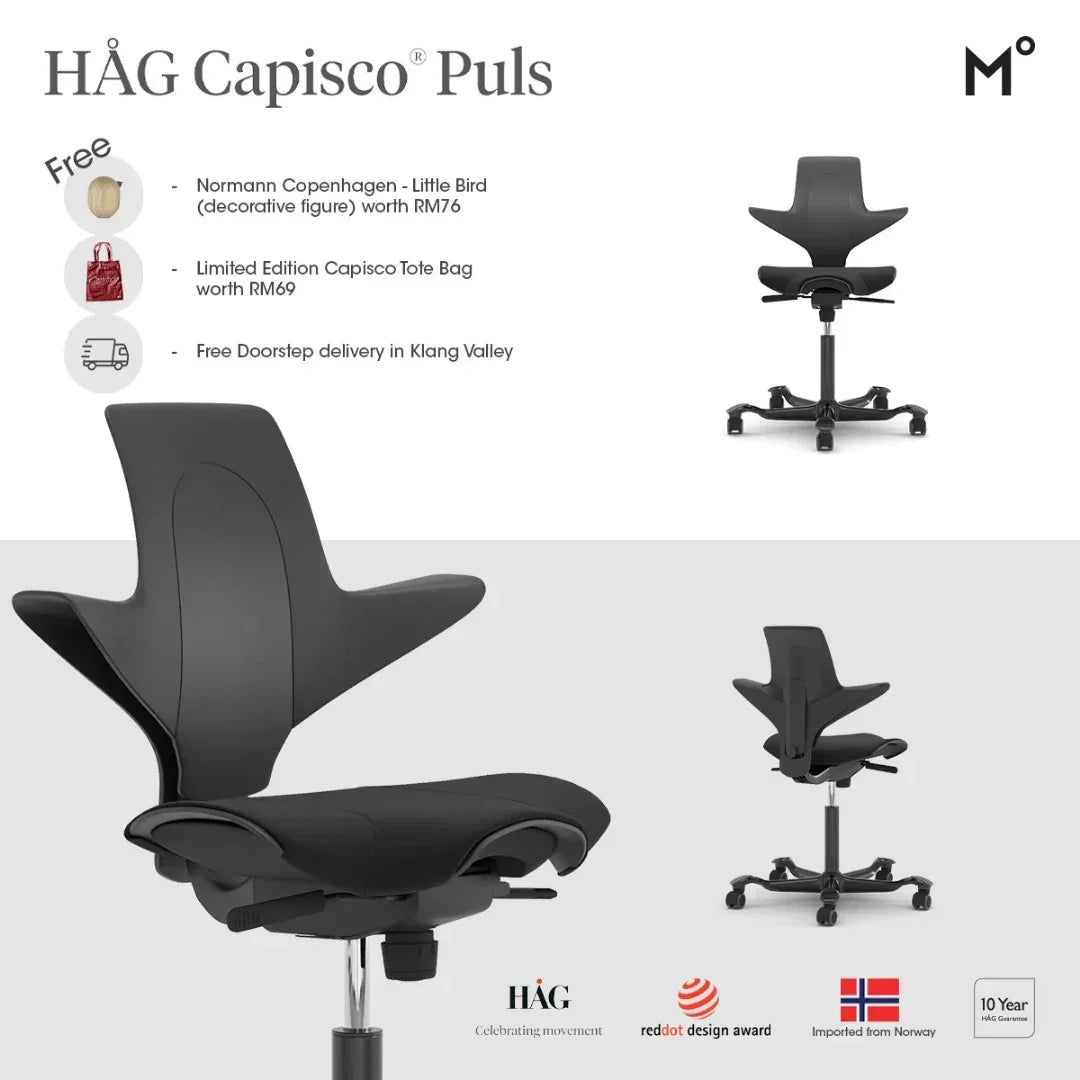 HÅG Capisco Puls ergonomic office chair with modern design, imported from Norway, ideal for study rooms and compact spaces