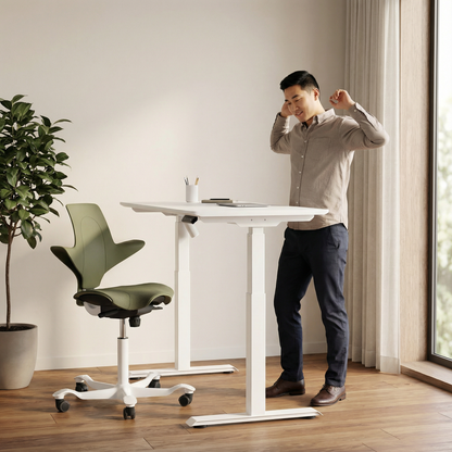 LIFT Height Adjustable Table ( Snow White Top + White Base) + Hag Capisco Puls 8020 Bundle