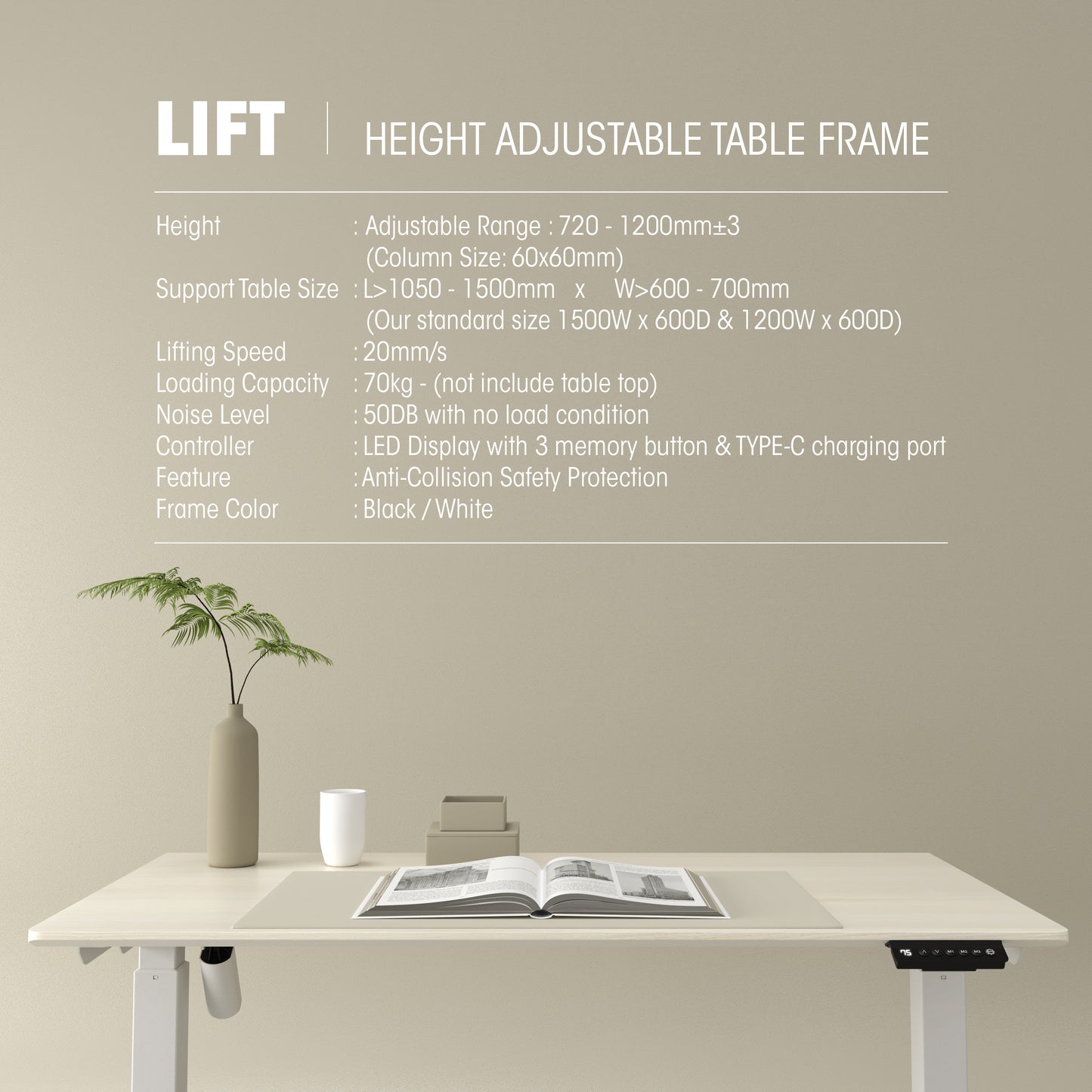 LIFT Height Adjustable Table Zaora Oak Top + White Base - M DEGREE STORE