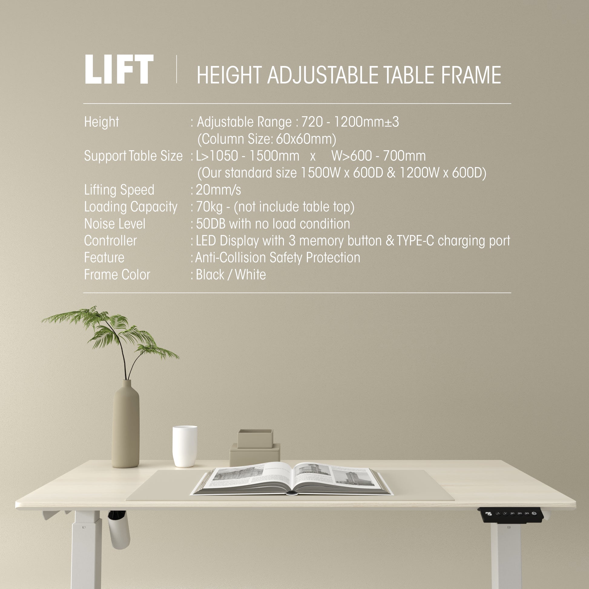 LIFT Height Adjustable Table Zaora Oak Top + White Base - M DEGREE STORE