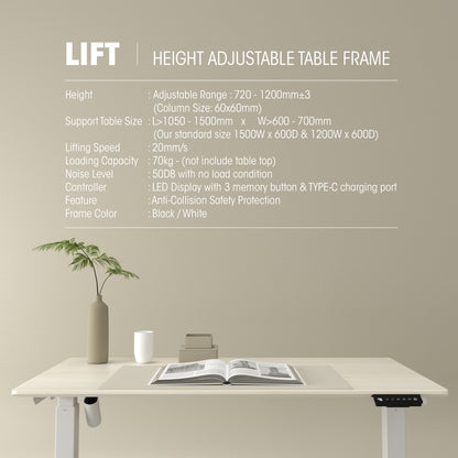 LIFT Height Adjustable Table Zaora Oak Top + White Base - M DEGREE STORE