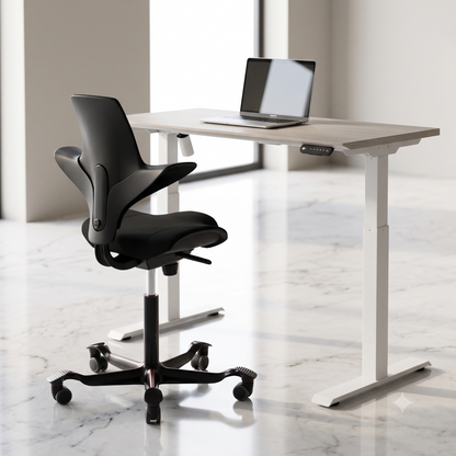 LIFT Height Adjustable Table ( Snow White Top + White Base) + Hag Capisco Puls 8020 Bundle