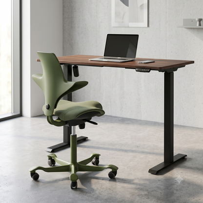 LIFT Height Adjustable Table ( Walnut Top + Black Base) + Hag Capisco Puls 8020 Bundle