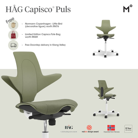 HAG Capisco Puls office chair with promotional text on a light gray background 11.11 sales